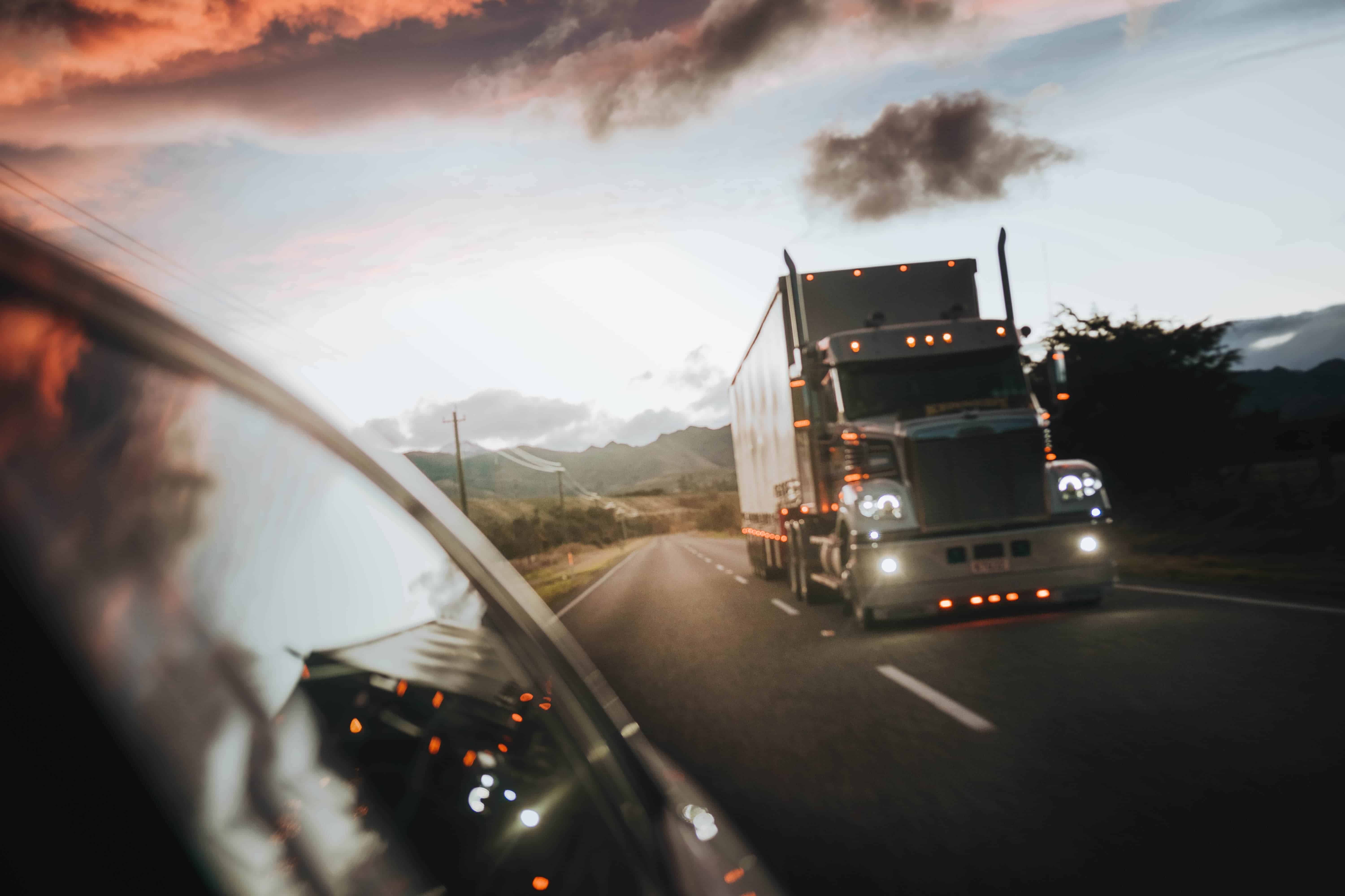 truck on highway front view